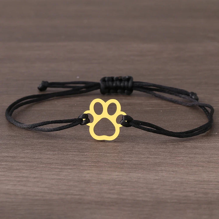 Adjustable Paw Bracelet with Black & Red Cord