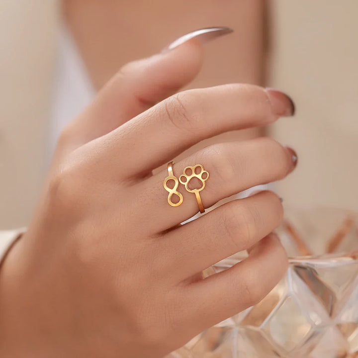 Adjustable Infinity Paw Ring in Stainless Steel – Symbolic Partner Ring for Women