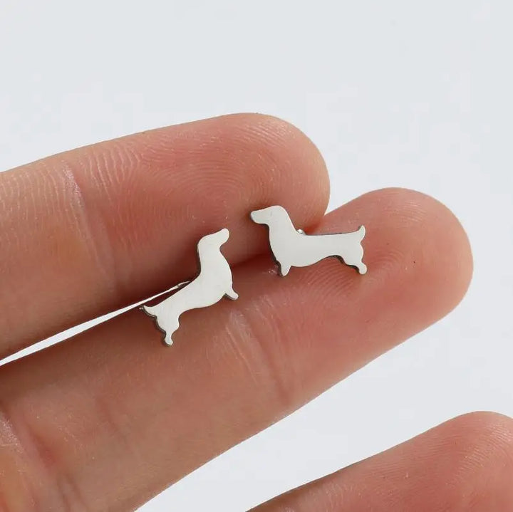 Dachshund Stud Earrings – Minimalistic Dog Earrings Made of Metal