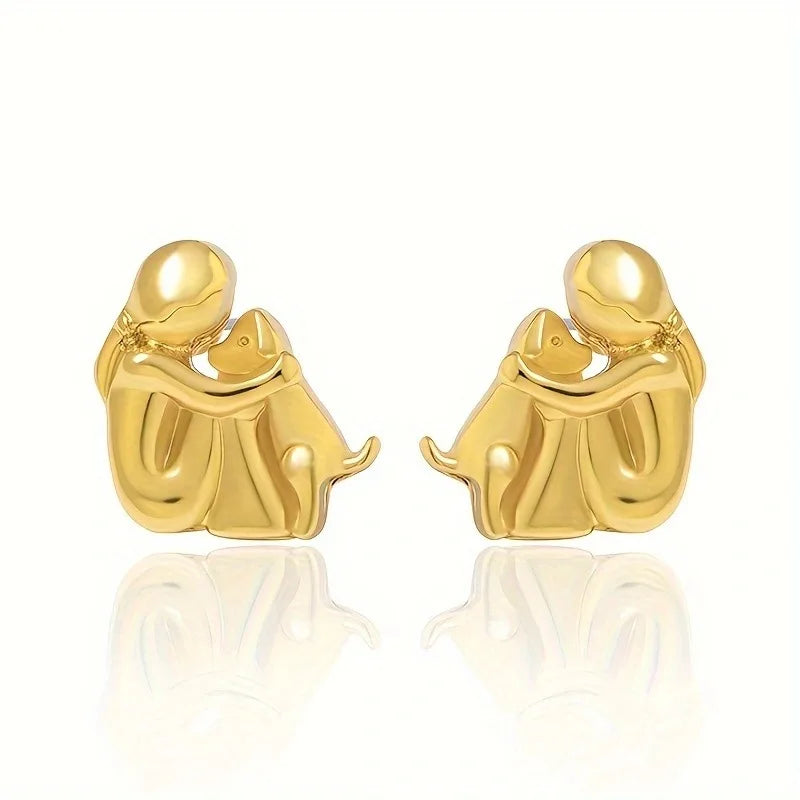 Sweet Two-Toned Hugging Ear Studs in Silver & Gold