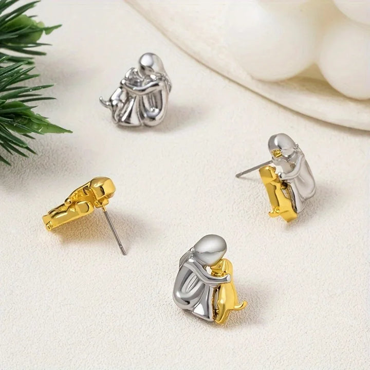 Sweet Two-Toned Hugging Ear Studs in Silver & Gold