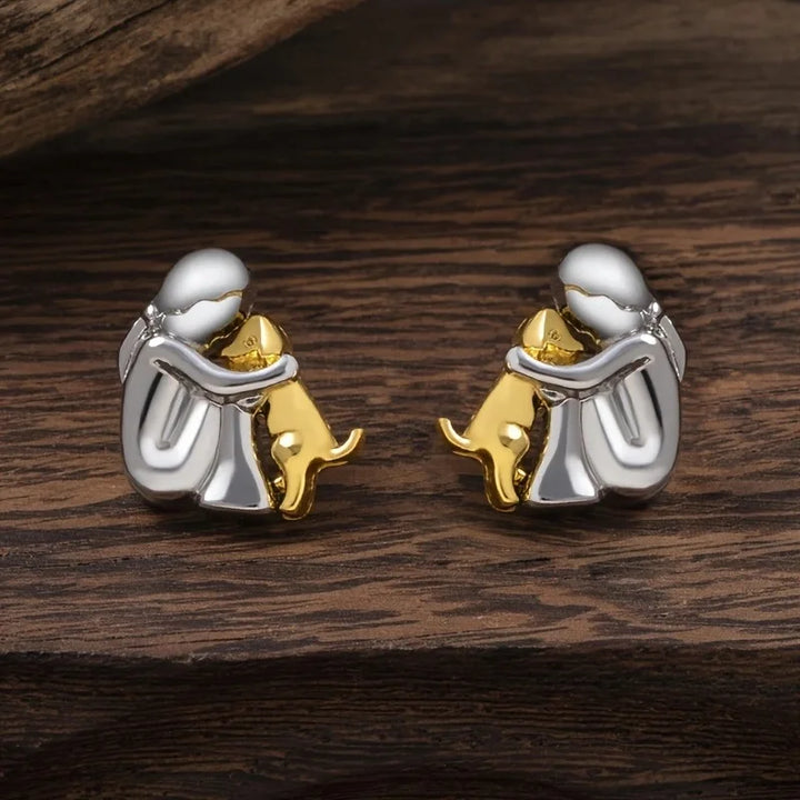 Sweet Two-Toned Hugging Ear Studs in Silver & Gold