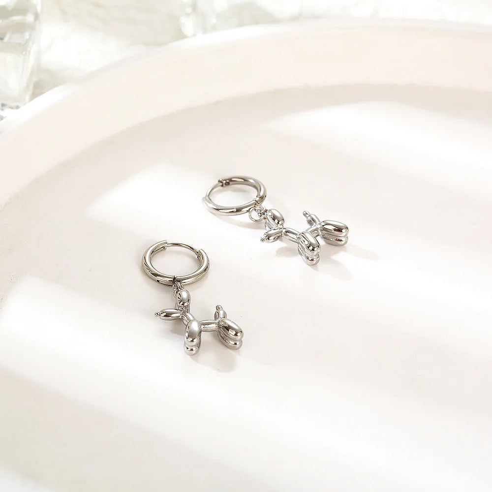 Mini Balloon Dog Earrings – Golden Hoops with Playful Dog Charms