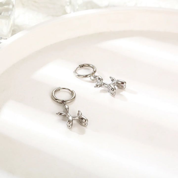 Mini Balloon Dog Earrings – Golden Hoops with Playful Dog Charms