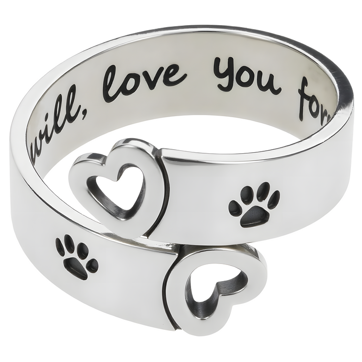 Adjustable Paw Heart Twist Ring in Stainless Steel