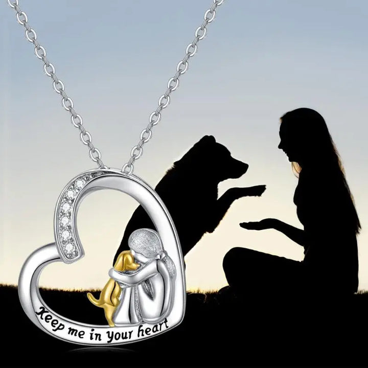 Lucky Necklace with Heart & Dog Motif – 925 Silver Necklace with Zirconia