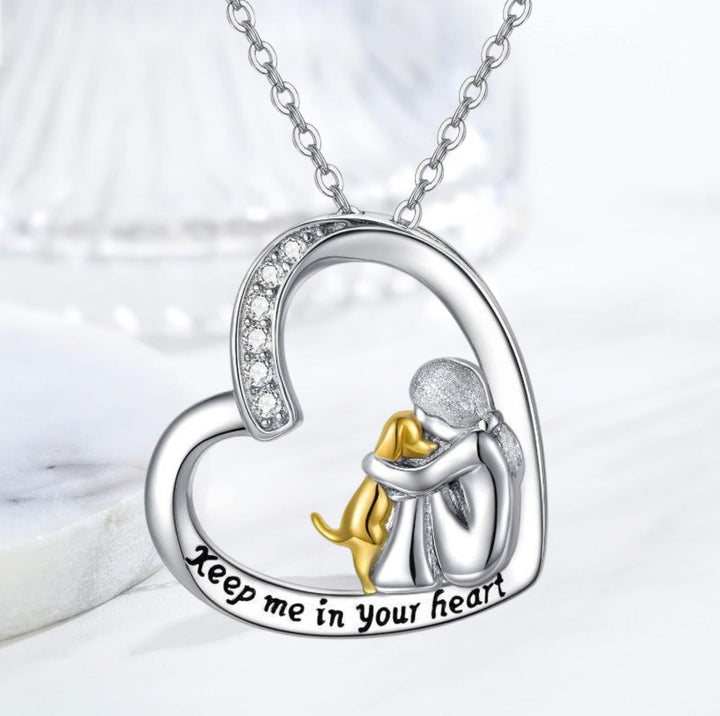 Lucky Necklace with Heart & Dog Motif – 925 Silver Necklace with Zirconia