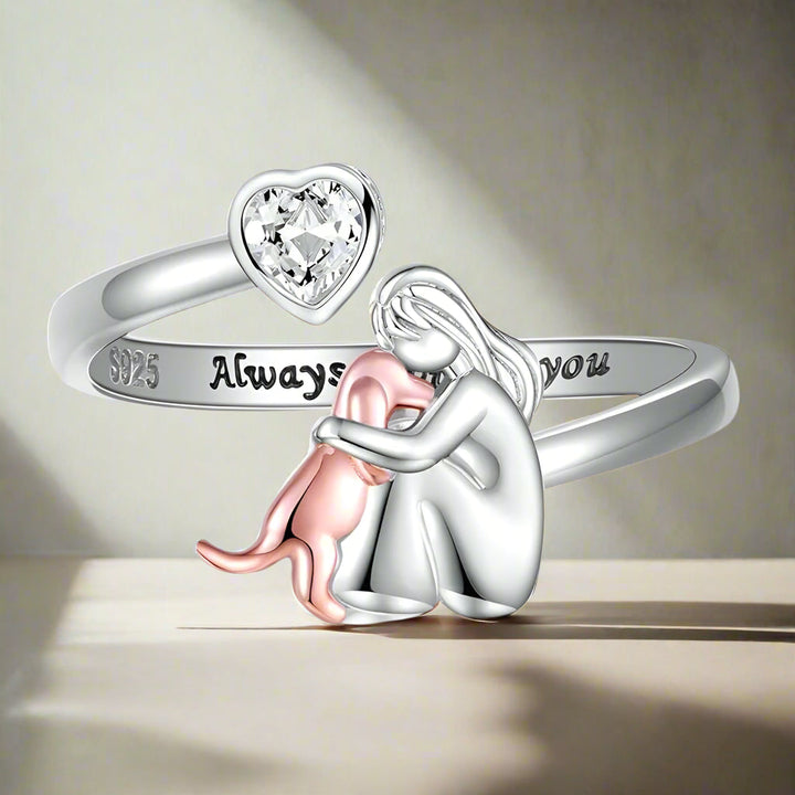 Dog Ring made of 925 Sterling Silver and White Zirconia – Adjustable Ring